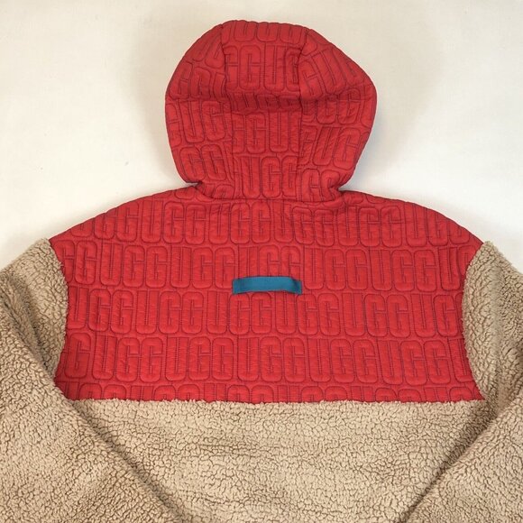 Ugg RTW Mens Sherpa Fleece 1/2 Zip Red Hoodie Hooded Pullover Size Large - Picture 9 of 11